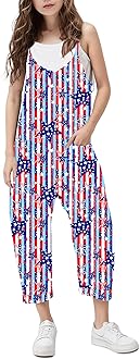 RAISEVERN Jumpsuits for Girls Casual Sleeveless Loose Spaghetti Strap Summer Rompers Long Pants with Pockets