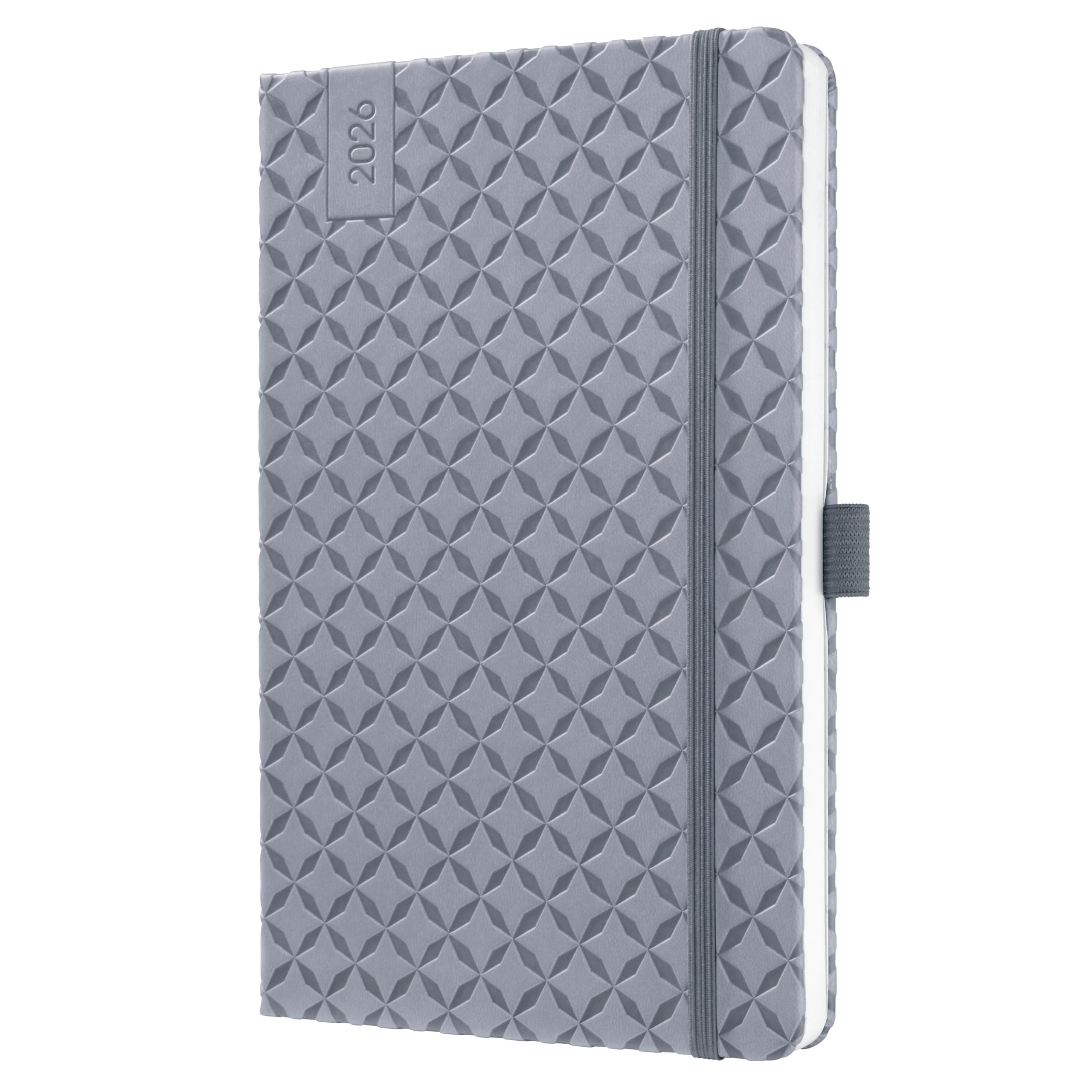 SIGEL J6121 Wochenkalender 2026 A5 hellgrau, Hardcover, Gummiband, Stiftschlaufe, Einstecktasche, 174 Seiten, vegan, Buchkalender, Terminplaner Taschenkalender Jolie
