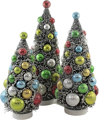 Bethany Lowe Lc8415 - Cepillo para botella de Navidad Merry & Bright de 13 pulgadas, plástico, juego de 3 cubiertas de nieve, árboles de Navidad