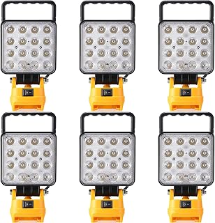 Fumete 6 Pcs Yellow Cordless LED Work Light Compatible with Dewalt 20v | 5400 Lumens Output, Portable Flood Light Design, Dual USB Charging Port, Adjustable Stand, Ideal for Garage, Workshop, Repair