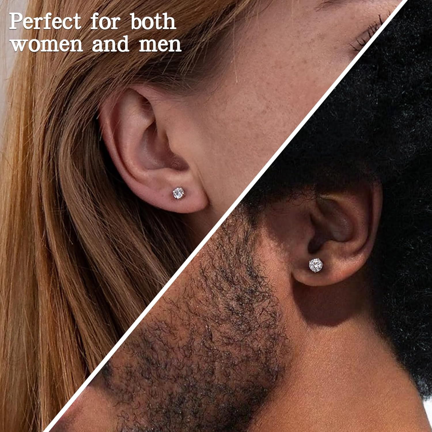 Handi Queen Moissanite Stud Earrings for Men Women, 925 Sterling Silver 18K White Gold Plated, 1CT 6.5mm Round Cut, VVS1 D Color (0.6-2ct) - Image 5