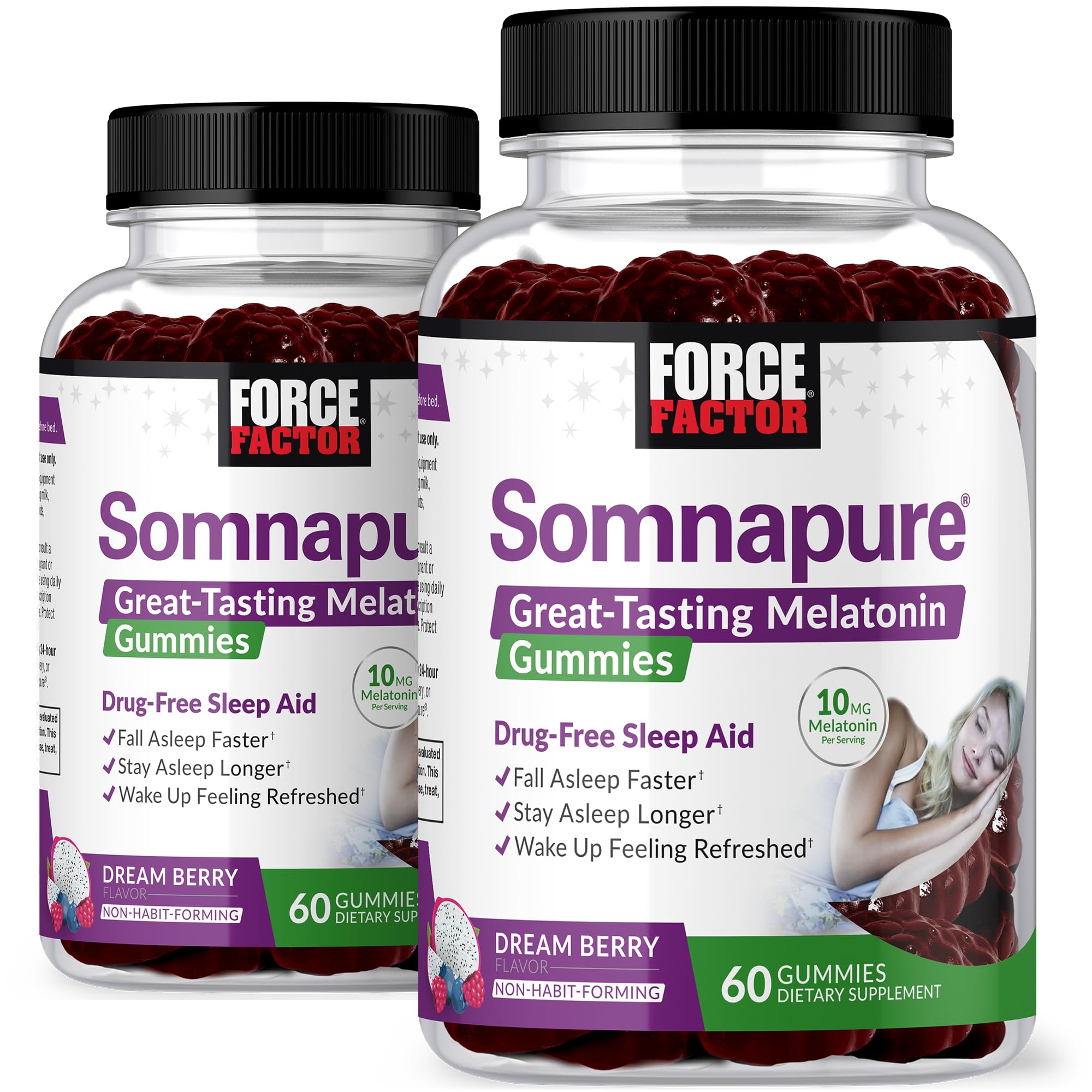 Somnapure Gummies 2-Pack with Melatonin 10mg, Melatonin Gummies, Dream Berry Flavor, Force Factor, 120 Gummies, Purple