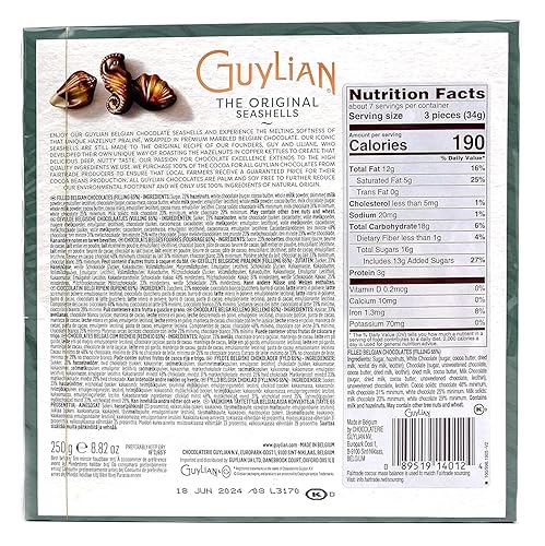 Miniatura 3 de GuyLian - Caja de regalo de chocolate belga con forma de concha de mar suave y sedoso con relleno de praliné de avellana cremoso