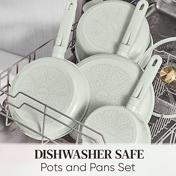 CAROTE Ceramic Cookware Set Nonstick, 14pcs Pots and Pans Set Nonstick, Non-Toxic & PFAS-Free, Dishwasher, RV/Camping Cookware Set, Cooking Pots with Lids, Sage Green