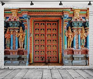 CORFOTO 7x5ft Fabric Colorful India Tanjore Temple Door Backdrop Old Ind...