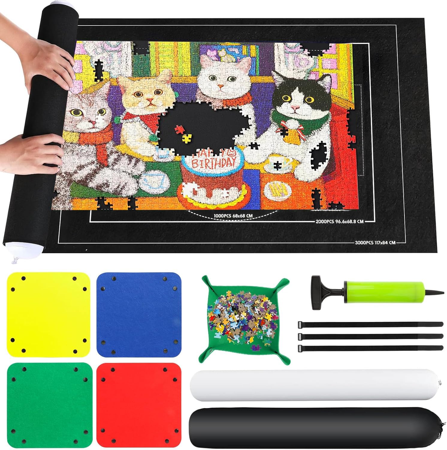 Maty Puzzle - Mata Puzzle 1000 1500 2000 3000 elementów, przenośna mata Puzzles, mata do przechowywania w rolce Puzzle Carpet, praktyczny dodatek do przechowywania puzzli