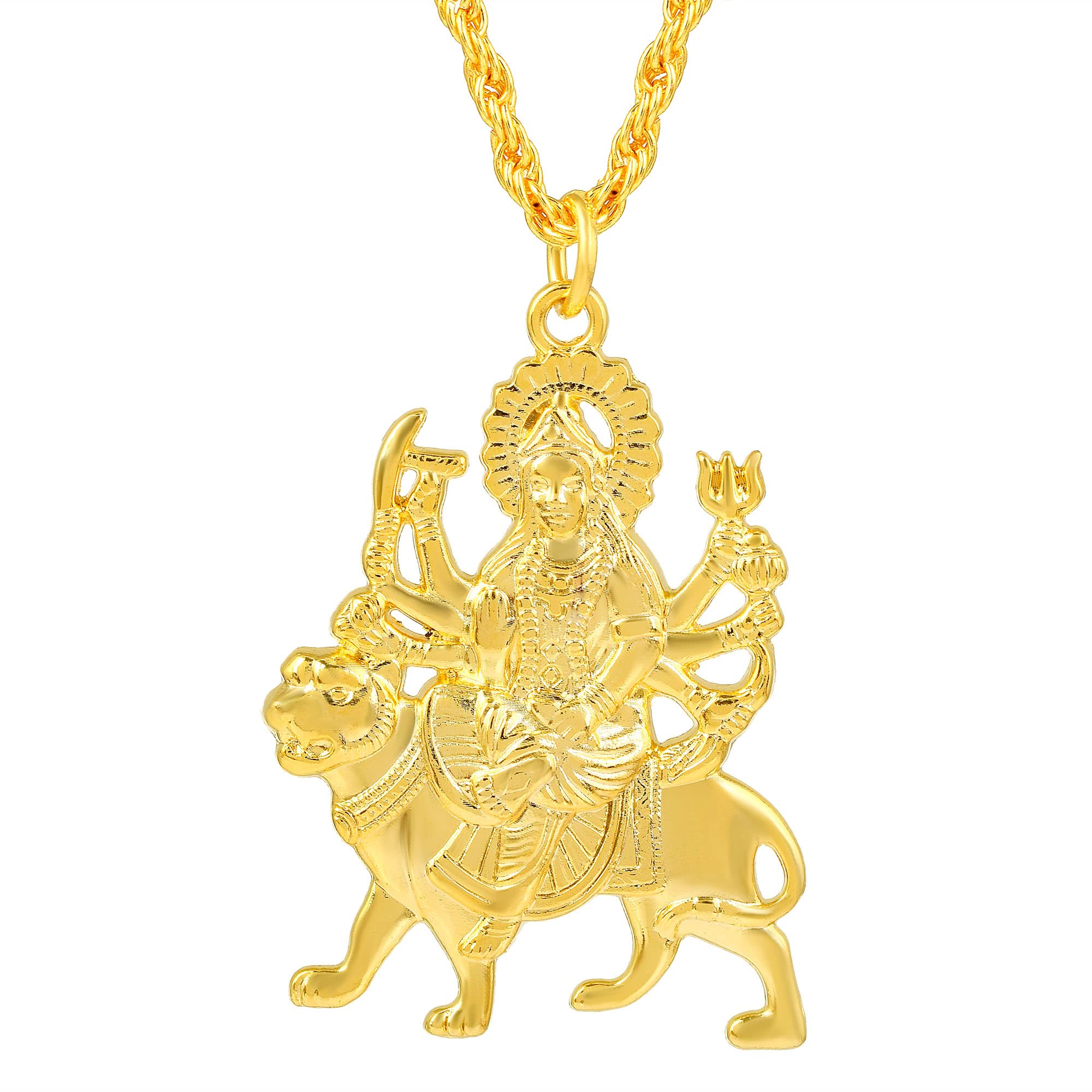 Brass Goldplated Vaishno Mata Kali Sherawali Ma Durga chain pendant Hindu God Temple Jewellery Men Women (PCNI8197)-image-33