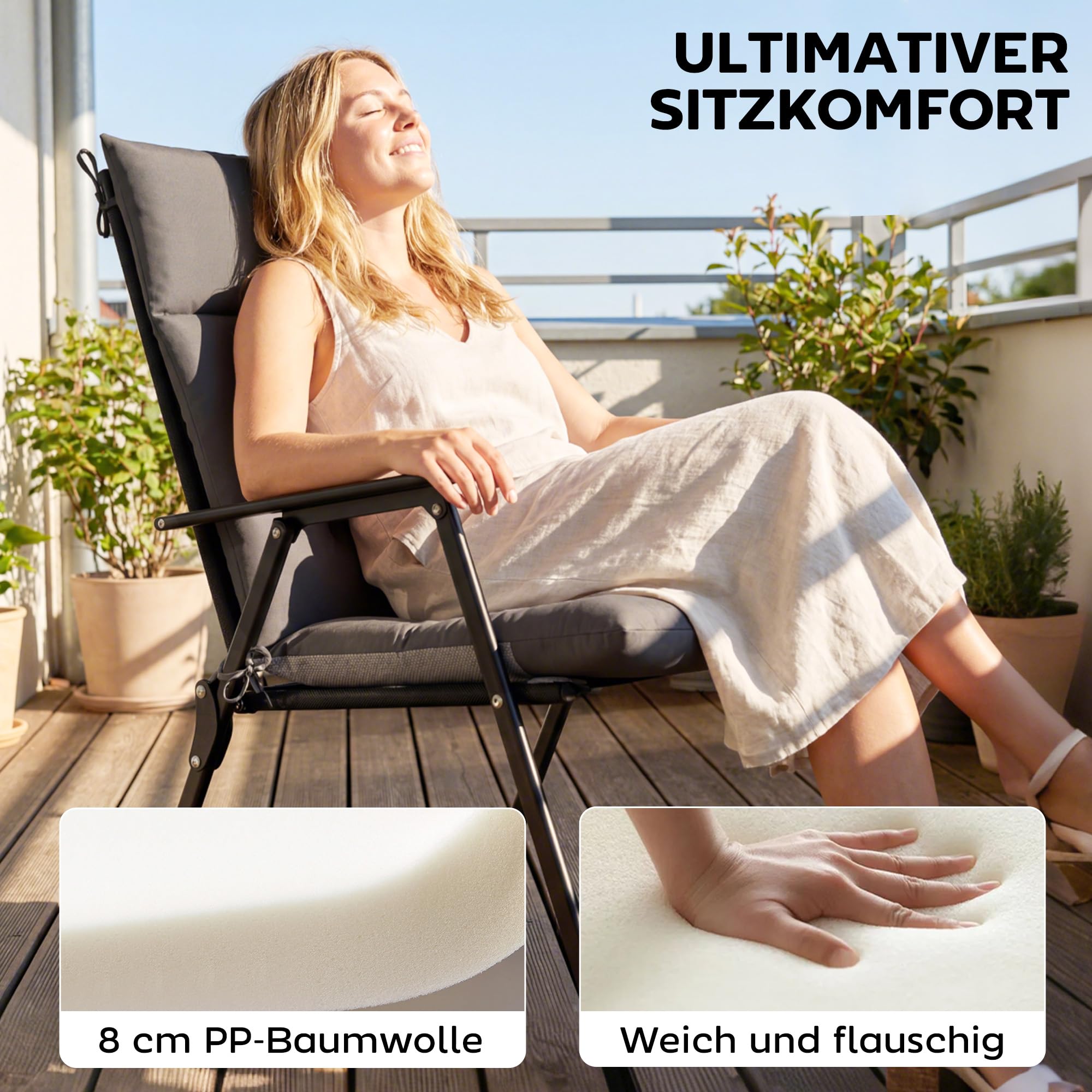 Outsunny 4er Set Sitzkissen Wasserabweisend 111,5 x 53 x 8 cm Dunkelgrau | Rutschfest, Stuhlkissen Mit Bändern, Indoor Outdoor Sitzauflage, Sitzpolster, Stuhlpolster für Gartenmöbel, für Sitzstuhl