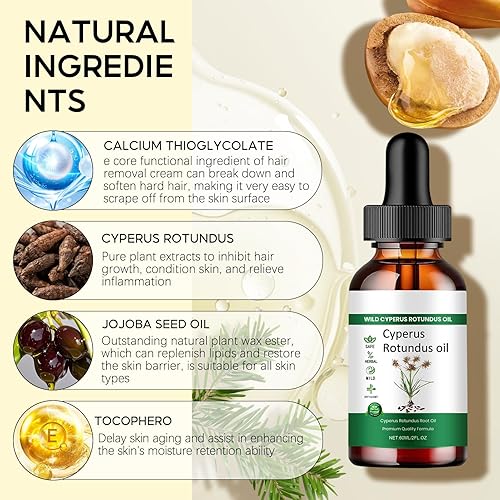 Miniatura 3 de 2 unidades de aceite natural Cyperus Rotundus orgánico para depilación, reduce el crecimiento del vello corporal, apoya la humedad de la piel,