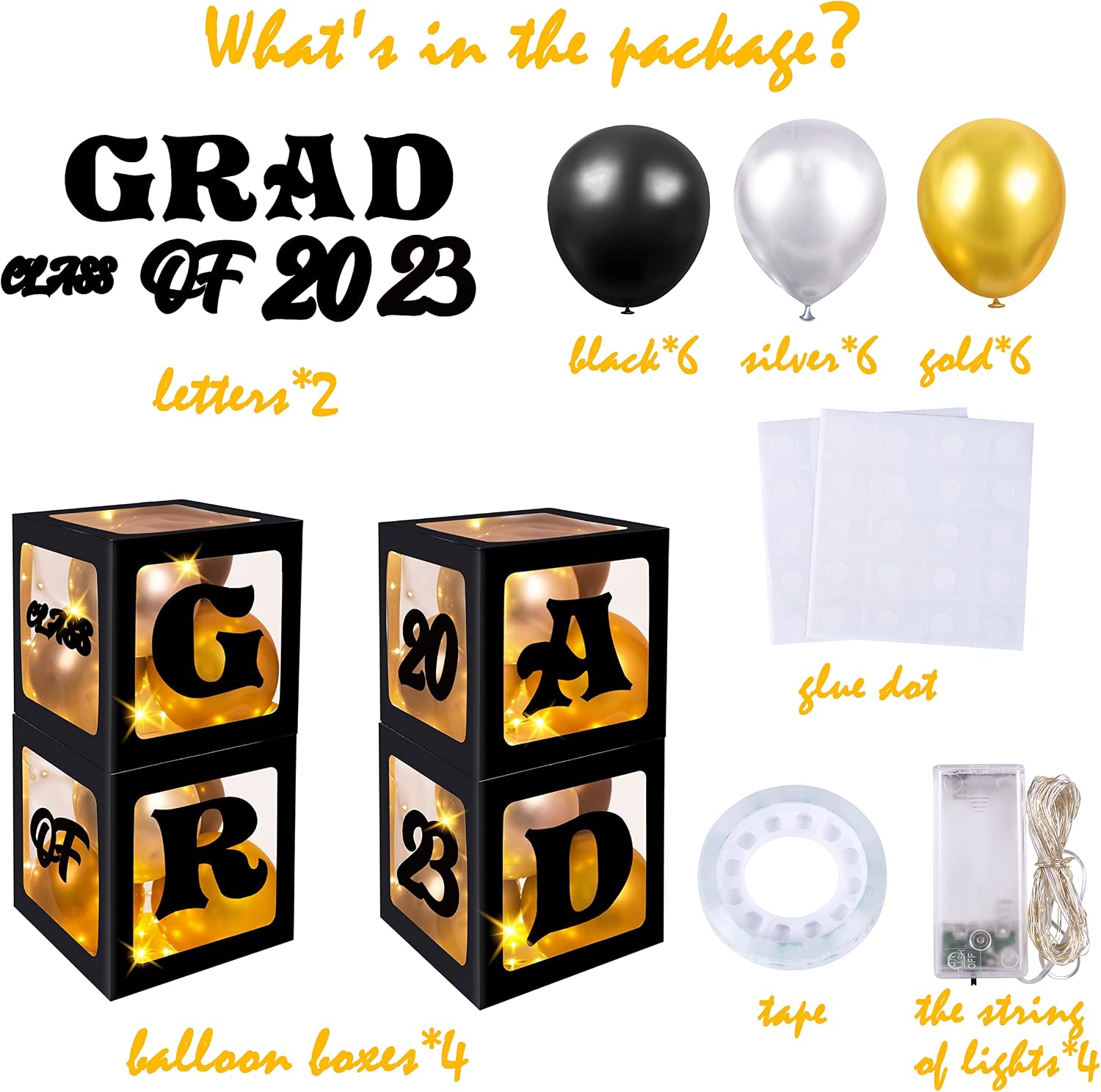 Graduation Decorations Class of 2023: Lights Balloon Boxes with Balloons Congrats Grad Party Supplies