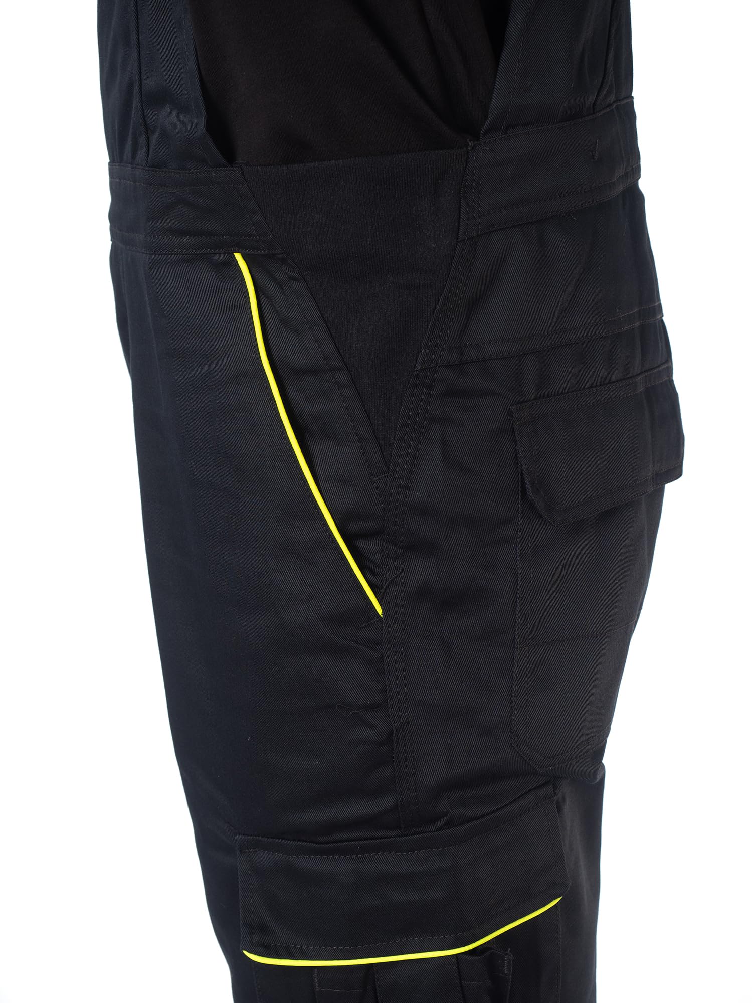 DINOZAVR Fortum Salopette De Travail Homme Avec Ceinture Élastique, Renforts CORDURA, 2 Poches Avant Et Poitrine, Poche Cargo, Renfort Genoux, Bretelles Élastiques, Salopette Homme Noir 60