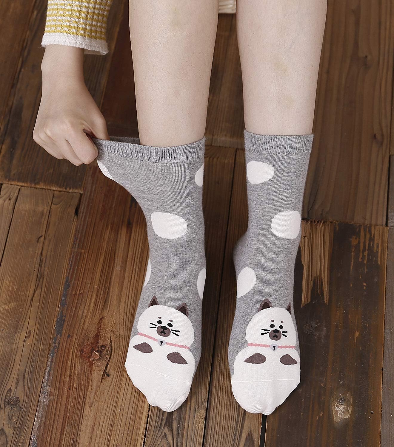 Image secondaire de Chaussettes Femme Fantaisie Coton Motif à Animaux Chat Chien Aliments Peinture Mignon Drôle Chaussette Doux pour Filles, EU 35-4
