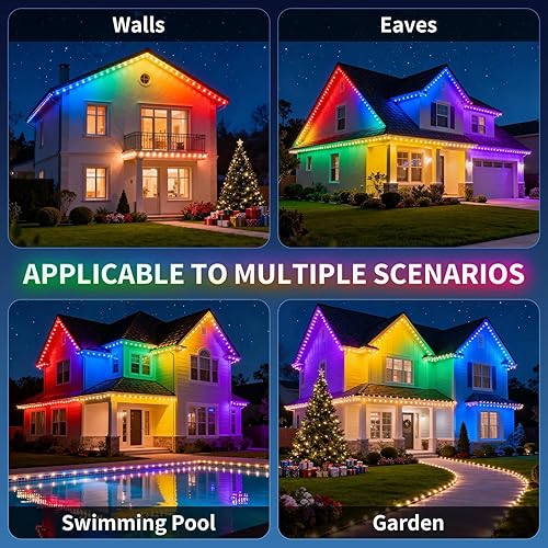 Miniatura 9 de Luces permanentes para exteriores, luces de Navidad RGB de 100 pies con 50 LED, control de aplicación/remoto, 33 modos de escena, 216 modos de