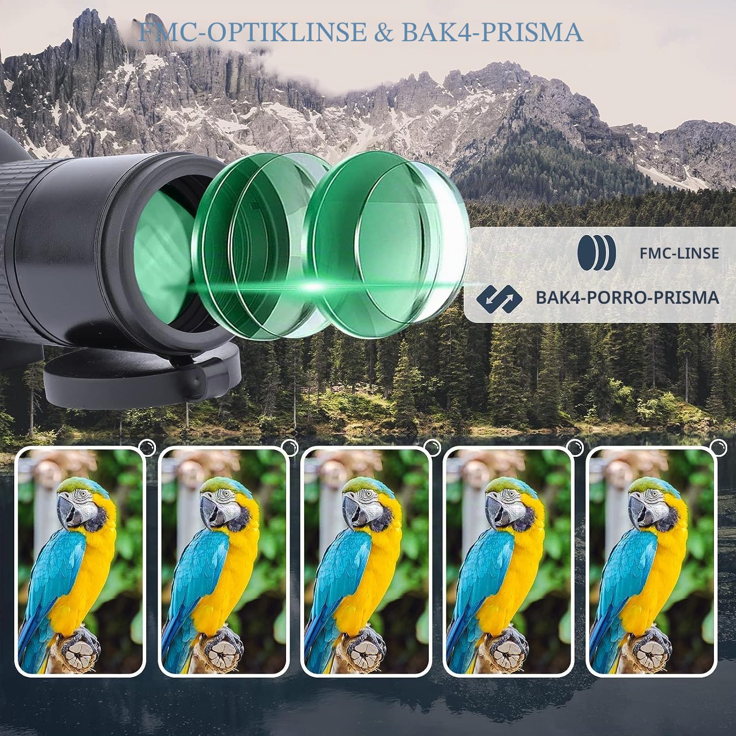 Spektiv HD Wasserdichtes Spektiv mit Stativ Tragetasche Smartphone-Adapter für Vogelbeobachtung