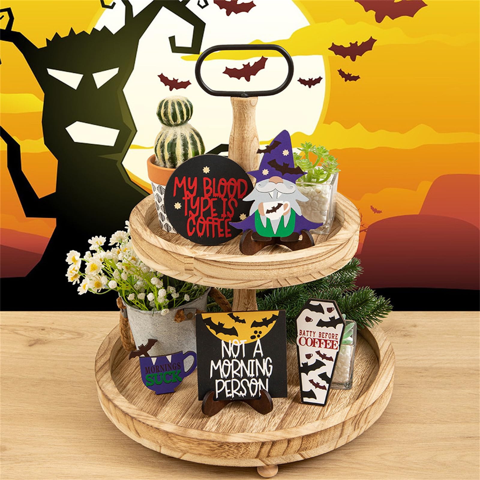 Halloween Tischdeko – Kaffeegeist Holzschild, Rustikales Geister-Tablett-Dekor, Für Zuhause, Büro, Küchenregal, Kompakte Größe