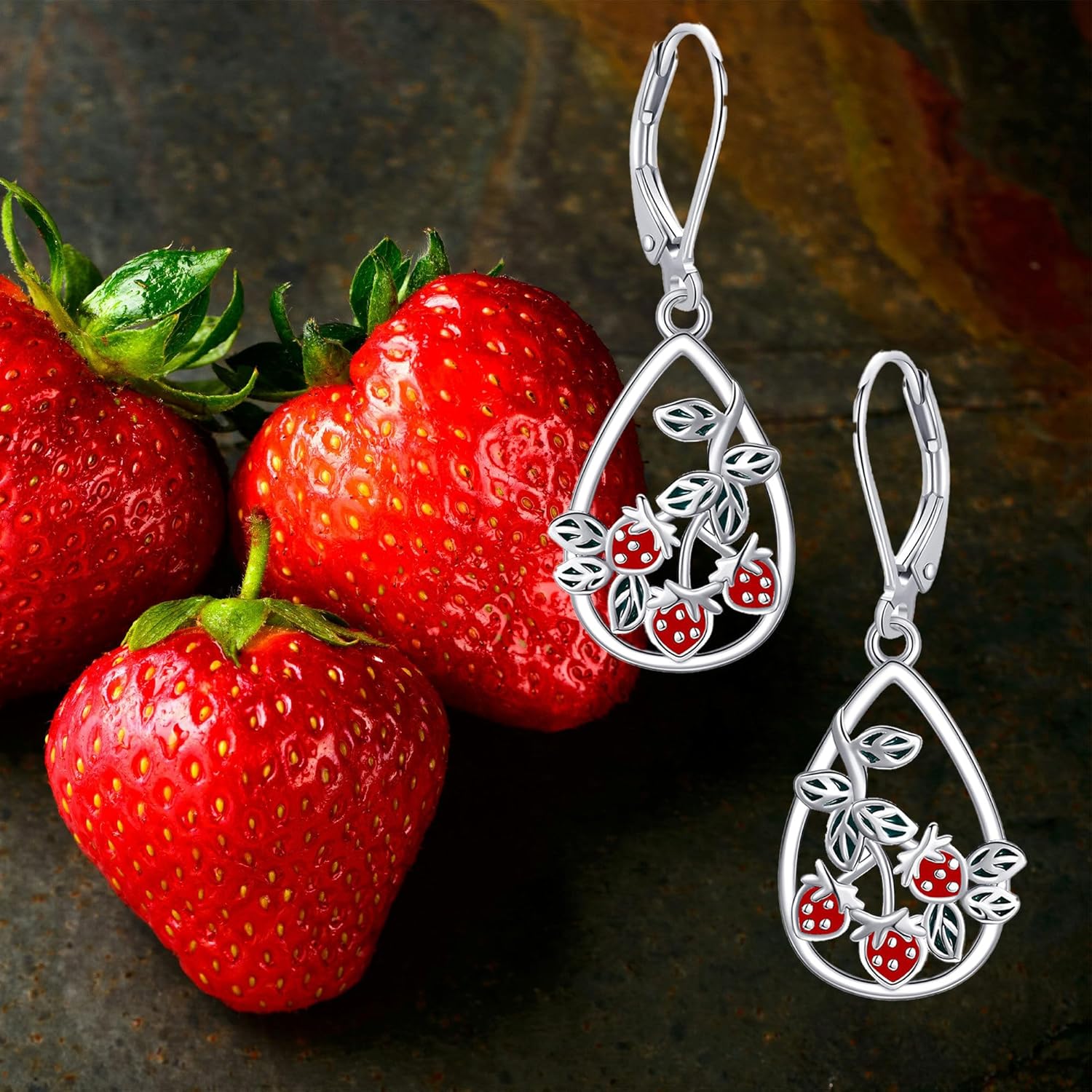 Strawberry Earrings 925 Sterling Silver Strawberry Dangle Earrings Strawberry Jewelry Gifts for Women - Image 6