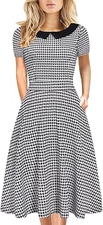 Women's Elegant Criss-Cross V Neck Vintage Short Sleeve Work Casual Fit and Flare Tea Dress with Pockets 980 Price In India