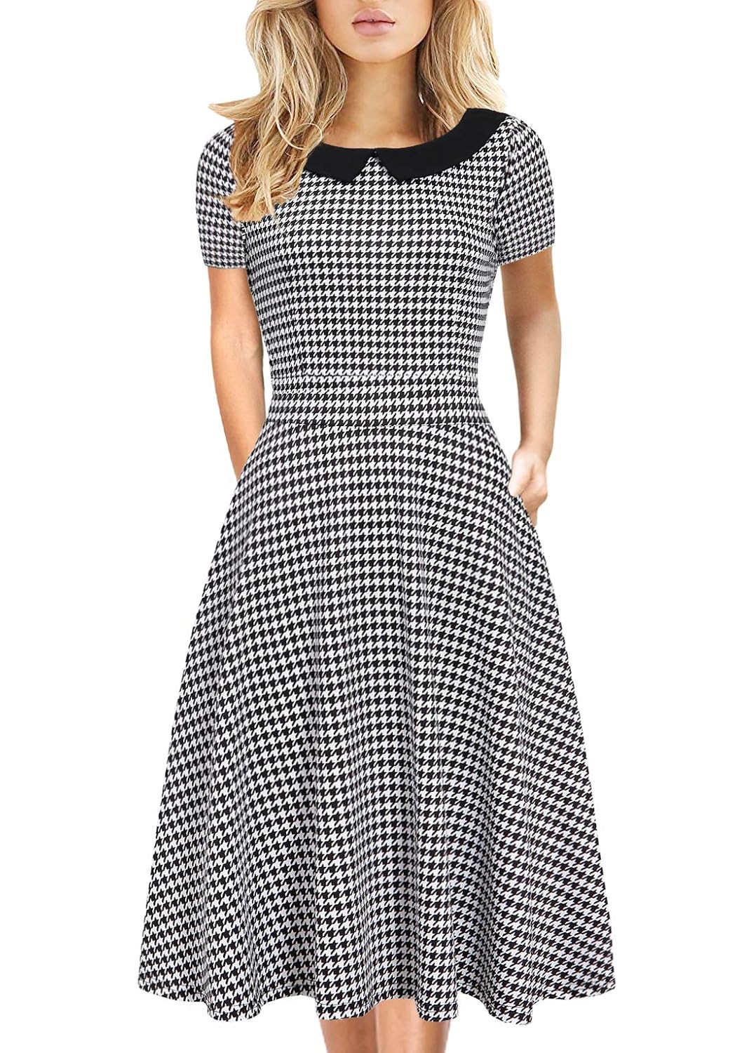 Women's Elegant Criss-Cross V Neck Vintage Short Sleeve Work Casual Fit and Flare Tea Dress with Pockets 980 - Review, Price and Buying Guide