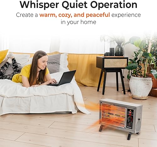 Miniatura 10 de Comfort Zone Calentador de espacio radiante portátil para interiores, 1500 vatios, termostato ajustable, cuerpo de metal, elemento de alambre,