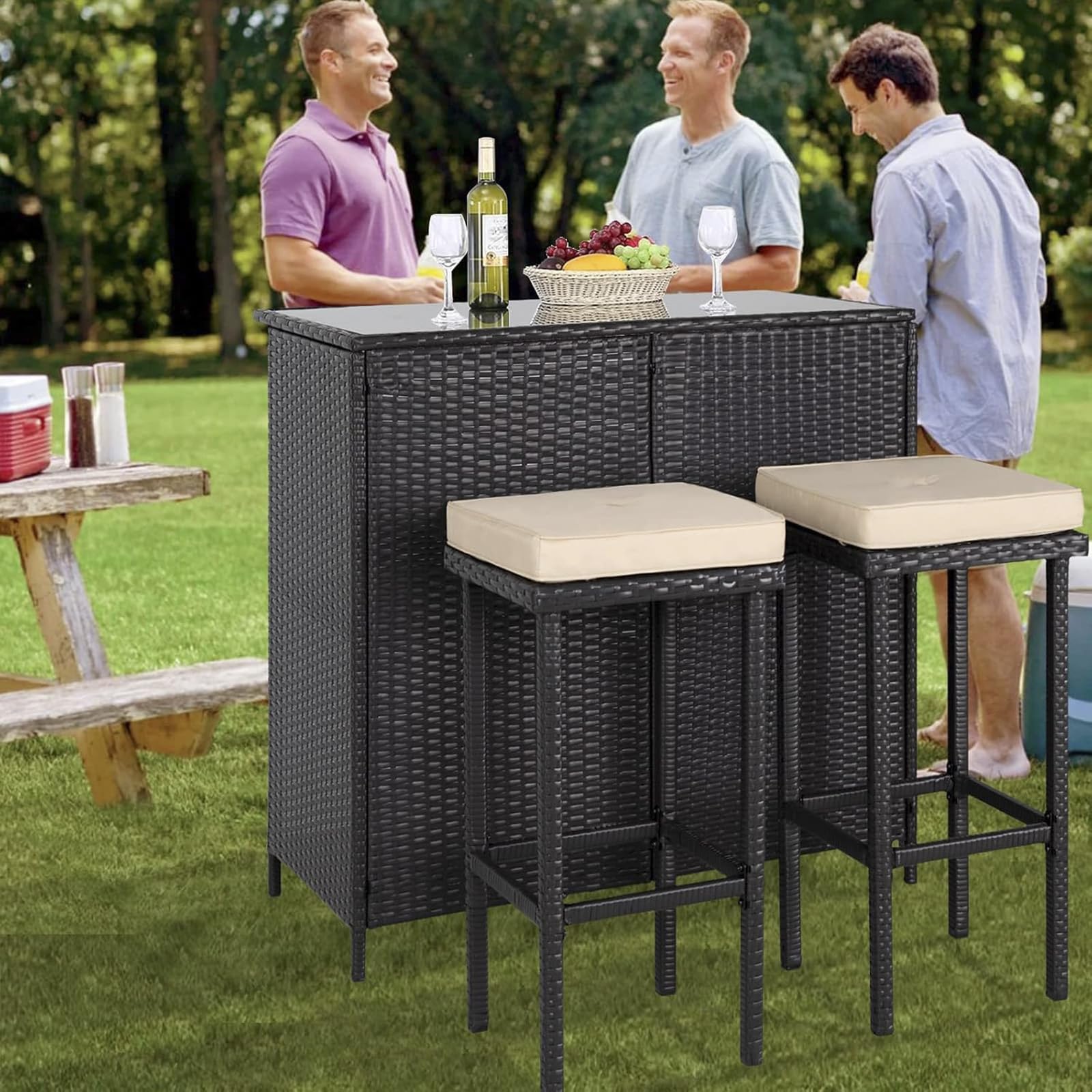 Serva voetenbank met kussen naturel rotan - suntech grey - AVH Outdoor