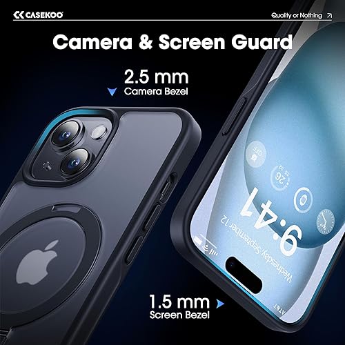 Miniatura 6 de CASEKOO Funda con anillo magnético oficial original para iPhone 15 Plus y iPhone 14 Plus protección militar contra caídas compatible con MagSafe
