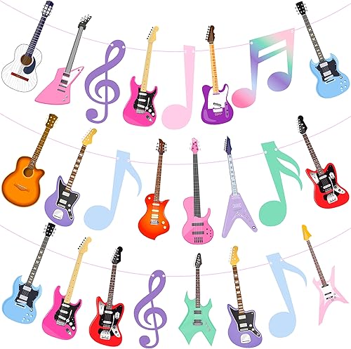Miniatura 2 de 2 pancartas temáticas de guitarra, decoraciones de fiesta de cumpleaños de guitarra, decoración de fiesta de música para niñas, suministros de