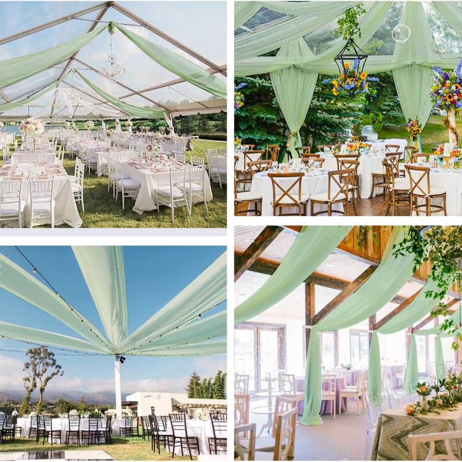 HUHJYUGE Voilage Arche Mariage Vert, Rideau Voilage Tulle Suspendue, Extérieur Mariage Rideau Tulle, Rideau Arche de Mariage, pour Déco Fête Cérémonie Rideaux Salon (6 600cm)