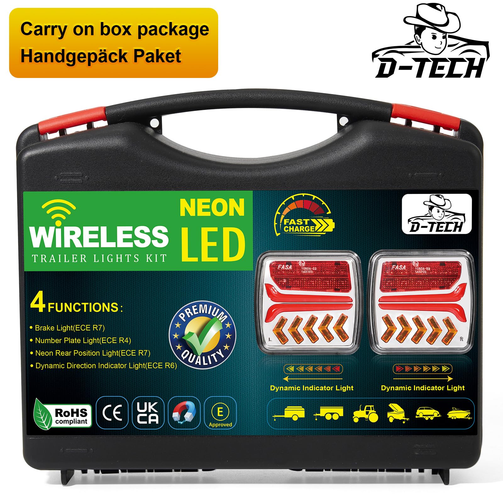 D-TECH Kit senza fili 12V 24V universale rimorchio fanali posteriori LED magnetici posteriore
