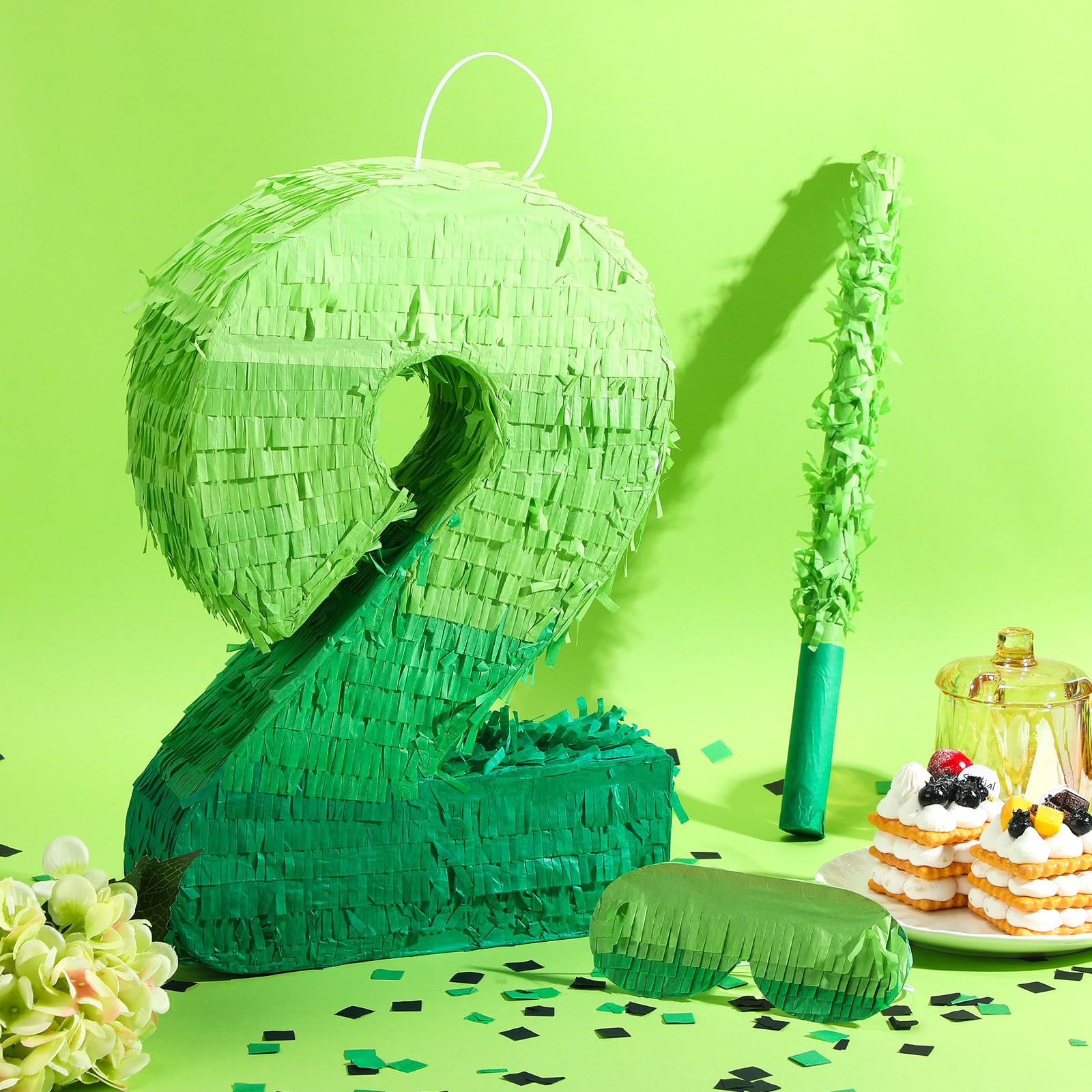 WinnerWhy Number 2 Piñata 16 Inch Green Birthday Piñata Stick Blindfold