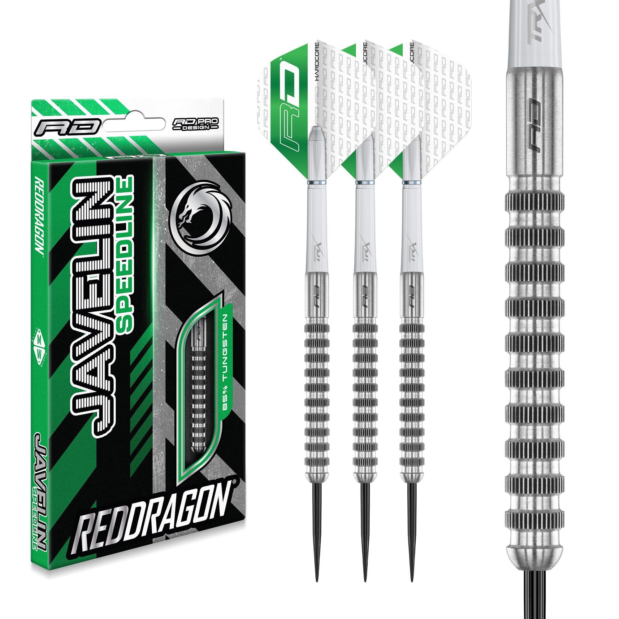 Javelin Speedline - Premium Tungsten Steeltip Darts Set with Dart Flights and Dart Shafts (Stems) - Available in 24g and 26g