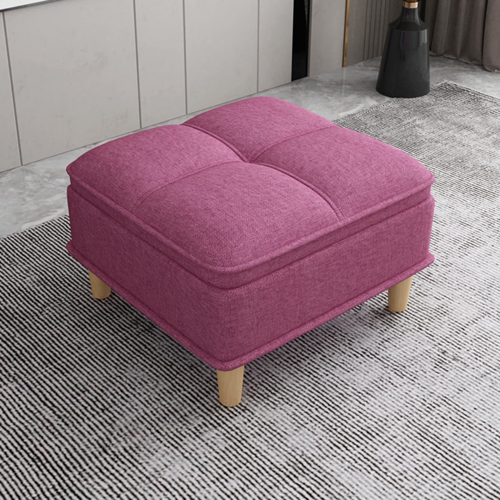 Ottoman violet 60x50 cm en lin et bois avec coffre de rangement de salon