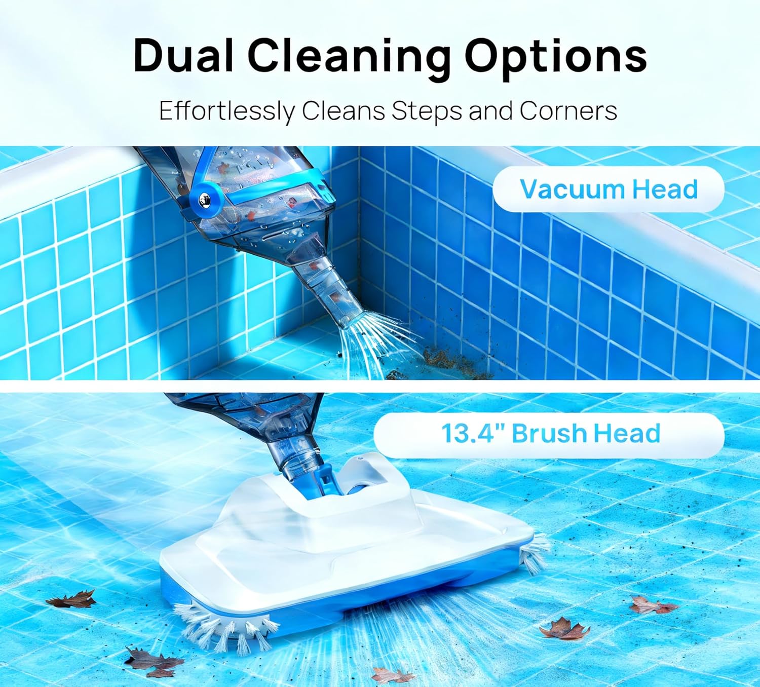 Handheld Pool Vacuum for Above Ground Pool & Inground Pools, Consciot Cordless Rechargeable Pool Cleaner with 18.5 GPM Suction, 13.4" Wide Head, Telescopic Pole up to 87.5", 1H Runtime, 2 Filter Bags