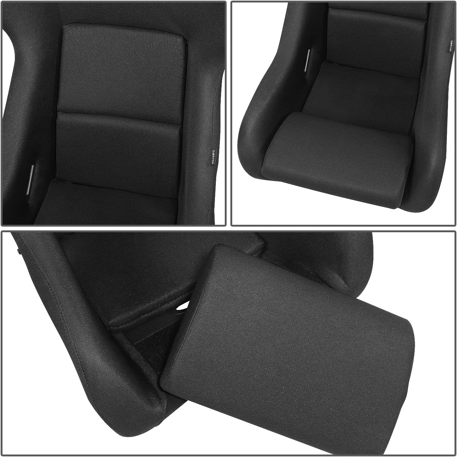 NRG Innovations NRG-FRP-600WT Arrow Embroidery Fixed Back Bucket Racing Seat With Side Mount Brackets,White Fiberglass Shell/Black Fabric Seat Cover, 34.5" H X 24" W X 21"D