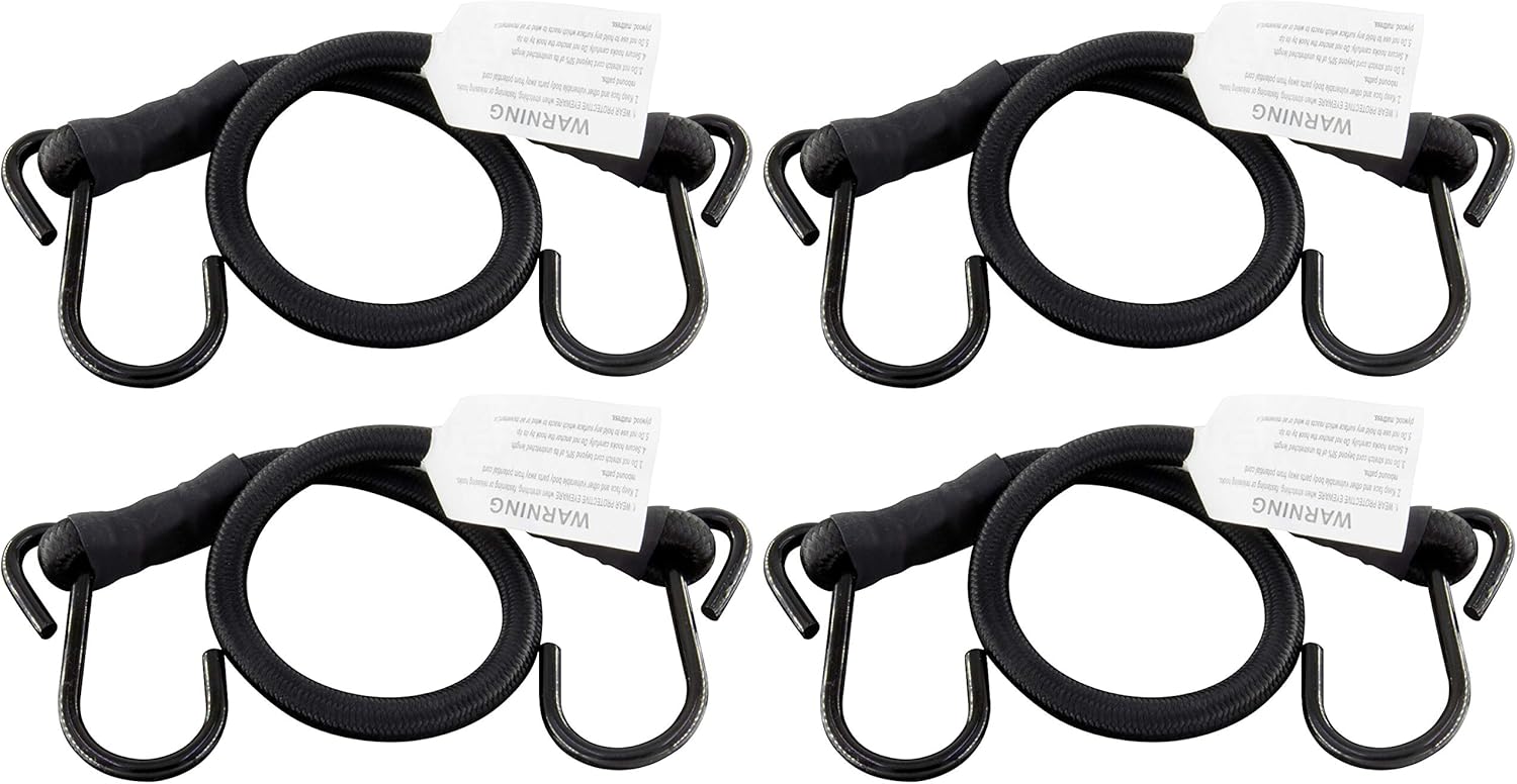 Bungee Cords with Hooks, 3/8 Inch Thick Round Bungee Cord Heavy Duty Strong Hooks for Bike Rack, Cart, Trunk, Camping (18 inches, Black)