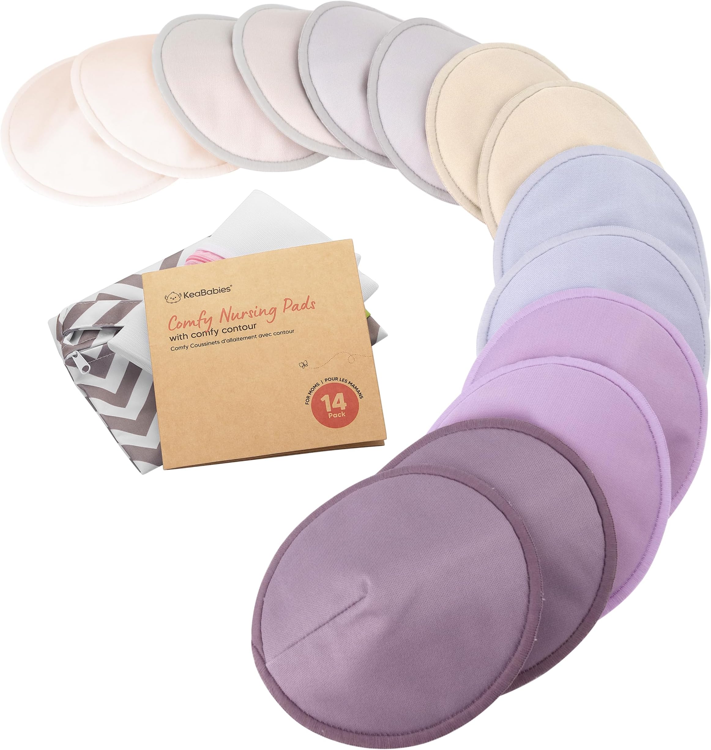Organic Nursing Pads - 14 Washable Breast Pads for Breastfeeding, Wash Bag, Viscose Derived from Bamboo Reusable Nipple Covers for Breastfeeding Essentials, Soft & Absorbent (Violet, L 5")