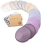 Organic Nursing Pads - 14 Washable Breast Pads for Breastfeeding, Wash Bag, Viscose Derived from Bamboo Reusable Nipple Covers for Breastfeeding Essentials, Soft & Absorbent (Violet, L 4.8)