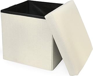 LotFancy Storage Ottoman Cube, Folding Ottoman Cube Seat, Square Ottoman with Lid for Foot Stools and Footrest, Fabric Box Bin for Children and Kids, 13x12x12 Inch