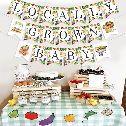 Miniatura 3 de kreat4joy Cartel de baby shower cultivado localmente, pancarta de decoración de baby shower de verduras y frutas, decoración de baby shower del
