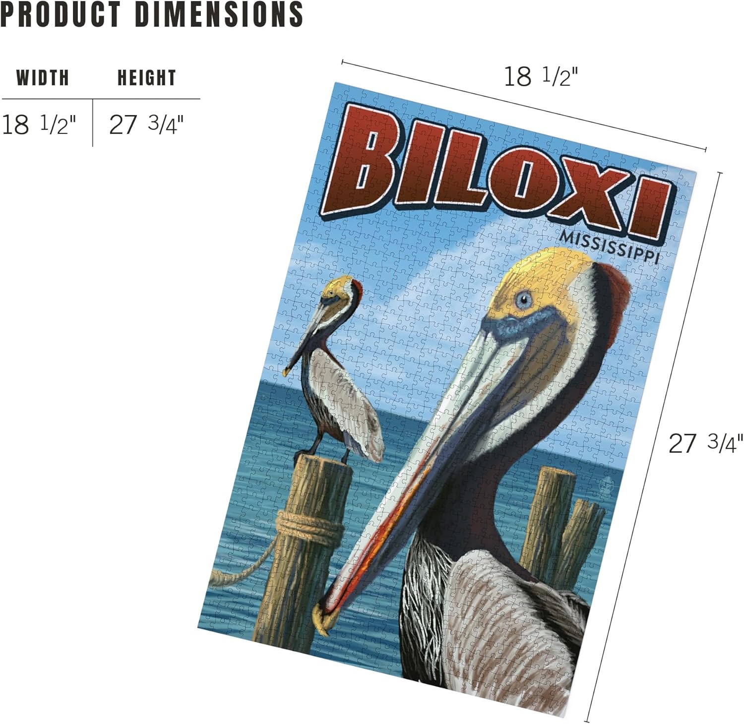 Lantern Press Biloxi, Mississippi, Brown Pelican 1000 Piece Jigsaw Puzzle for Adults, Made in USA with Reference Poster