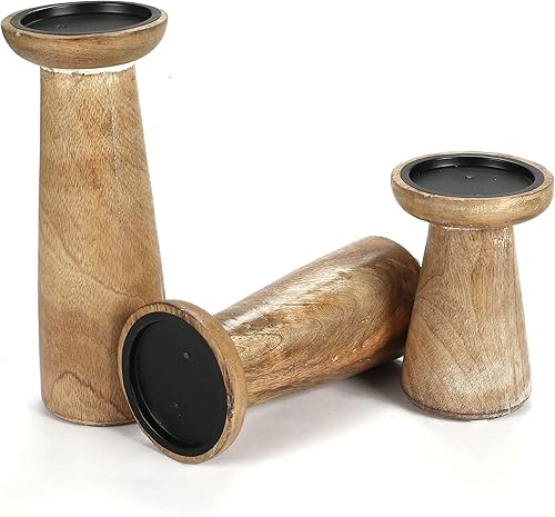 Miniatura 6 de Juego de 3 portavelas de pilar de madera hecho a mano, ideal para velas LED y pilares, regalo para bodas, Navidad, fiestas, hogar, spa, reiki,
