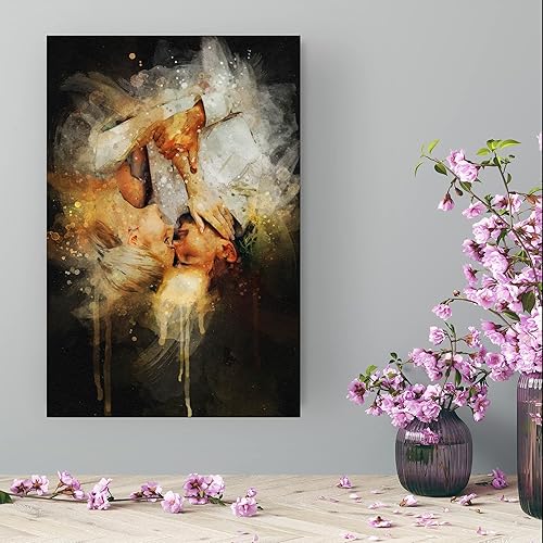 Miniatura 6 de Retrato personalizado para parejas de fotos, arte de acuarela con fondo oscuro sobre lienzo, regalo de despedida de soltera, regalo memorable para