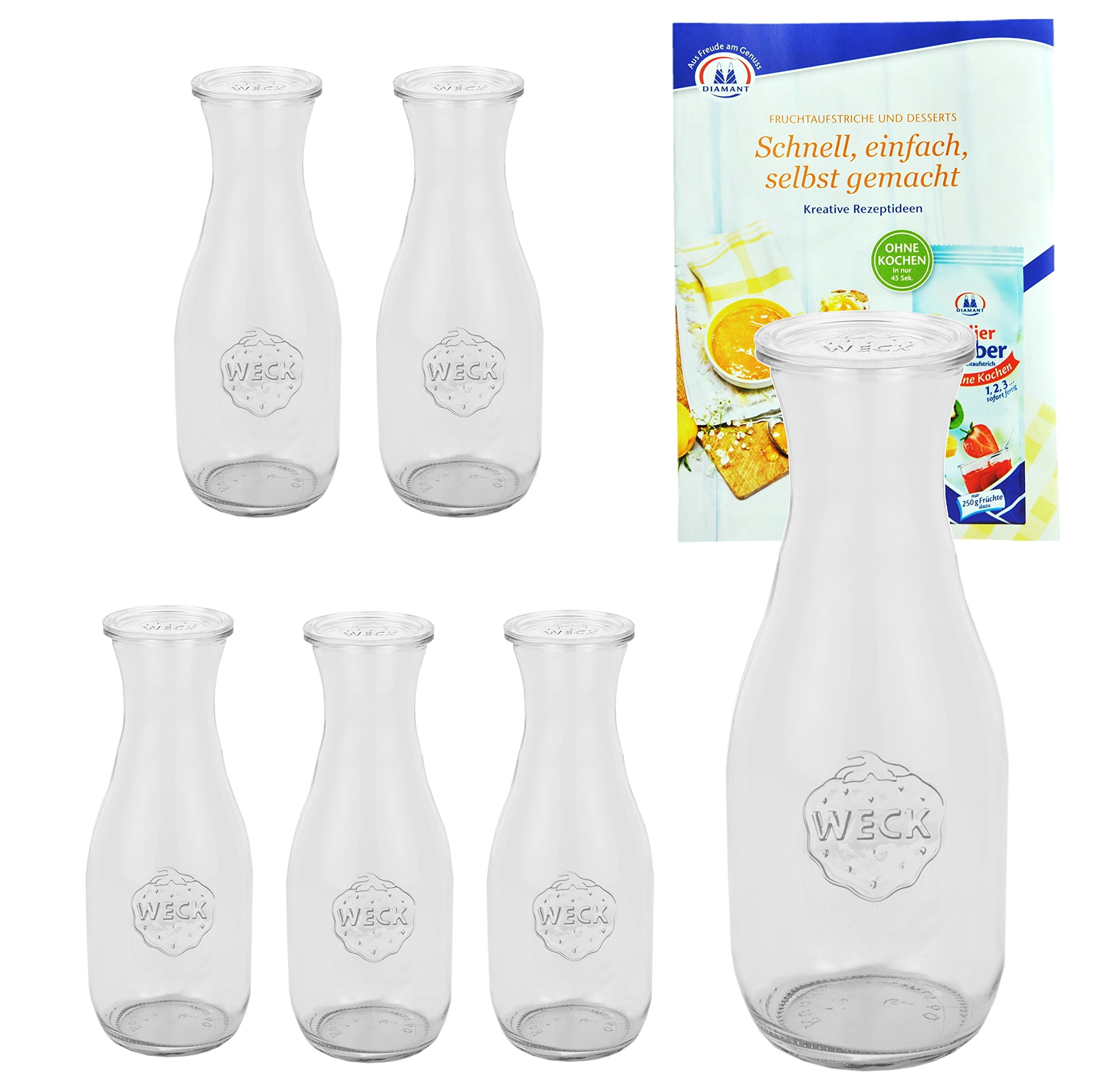 MamboCat Weck Lot De 12 Bocaux En Verre En Forme De Tulipe 220 Ml I Original Weck Pour Fruits, Légumes, UVM I Weck Sans Couvercle Avec Livre De Recettes Diamant-Zucker Gelierzauber (français