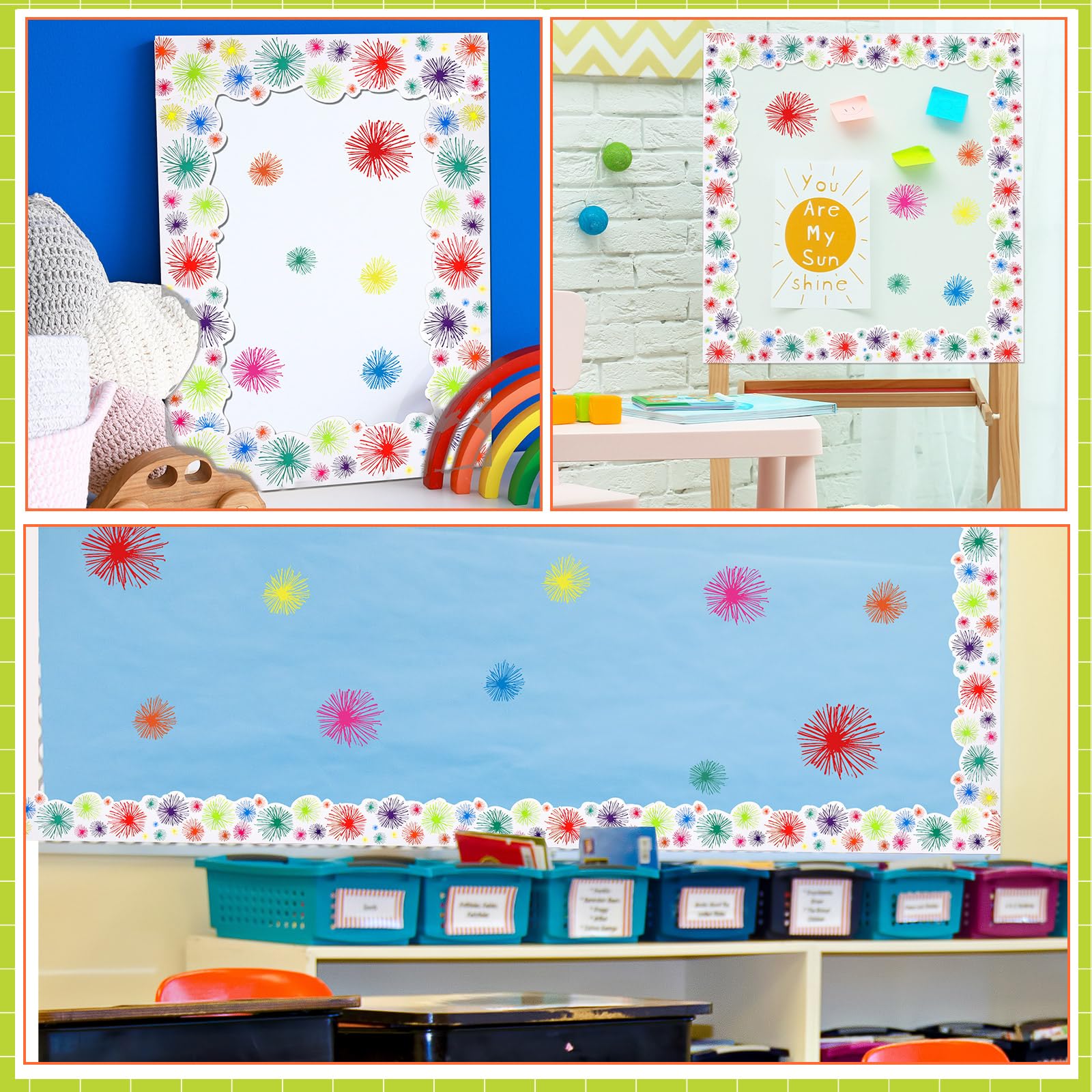 Magnetische Pinnwand-Bordüre 48,8 M X 7,9 Cm – 162 Teile, 6 Designs, Für Whiteboard & Magnettafeln