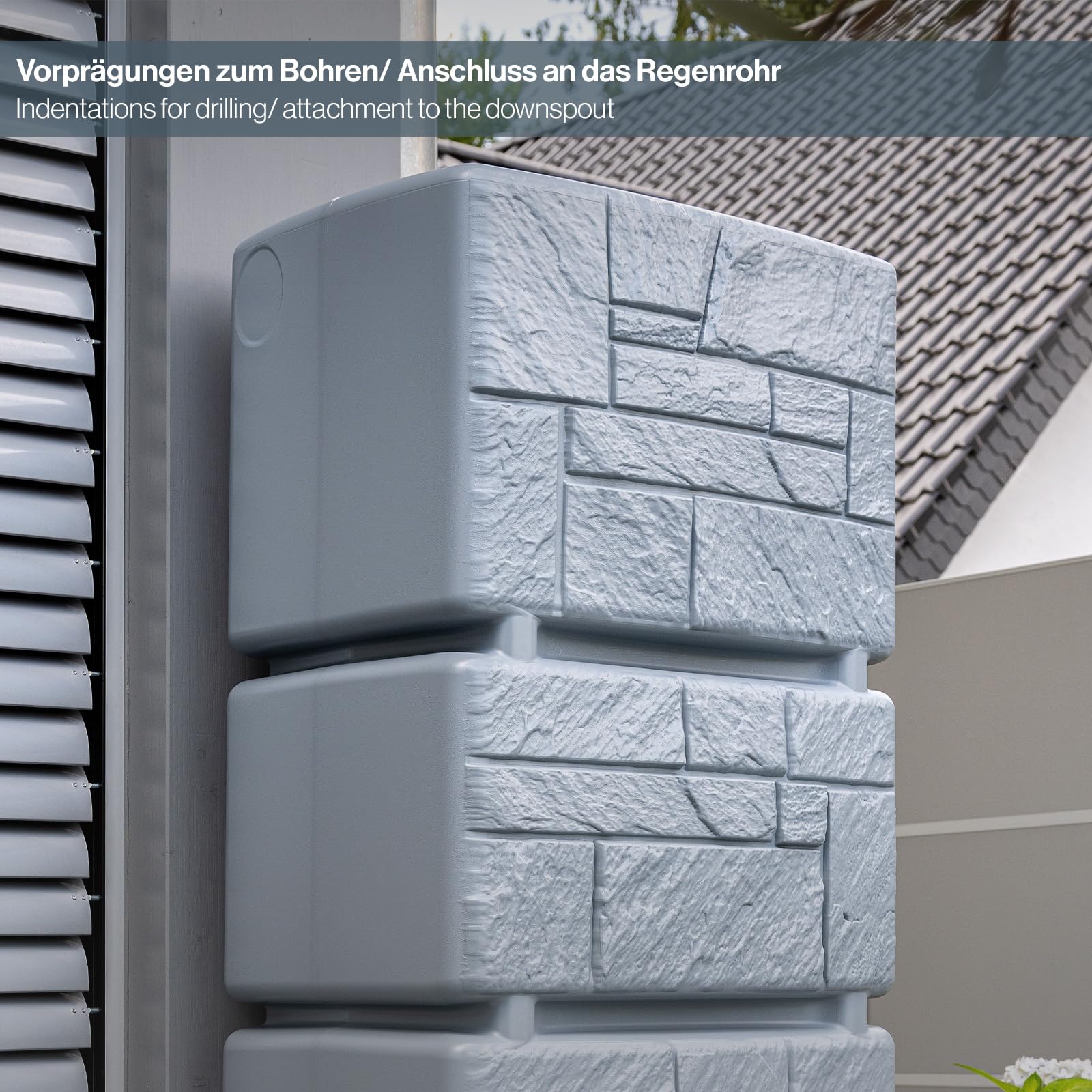 Kreher Boccetta XXL Tower Stone con rubinetto. Grande effetto pietra antracite o grigio, capacità di utilizzo 350 litri. Dimensioni (LxPxA): 57,5 x 38,4 x 180 cm (grigio)