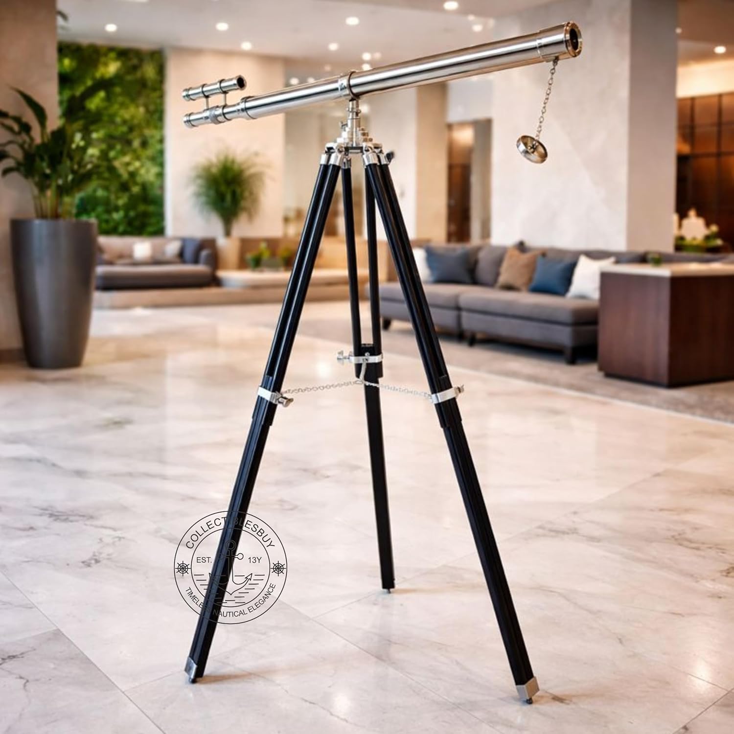 Nautical Floor Telescope Vintage Marine Ship Telescope Office Decor Collectible Home Decor Furniture Wooden Tripod Black Silver Zoom Working scopes