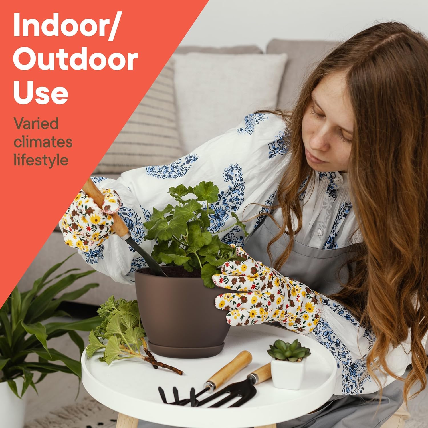 Planter Pots with Drainage Holes - Lightweight, Durable & Space-Saving Pots for Indoor and Outdoor - Versatile Functionality, Simple Modern Design, Set of 15 Plastic Planter Pots - Brown