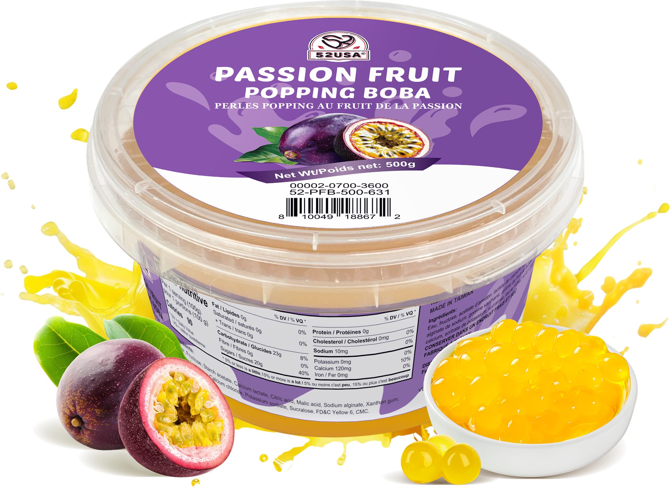 52USA Passion Fruit Popping Boba (500g), Popping Pearls for Bubble Tea, Beverages, Sweets, Ice Cream, Shakes, Desserts & Smoothies Topping, 1.1 Pound (Pack of 1)