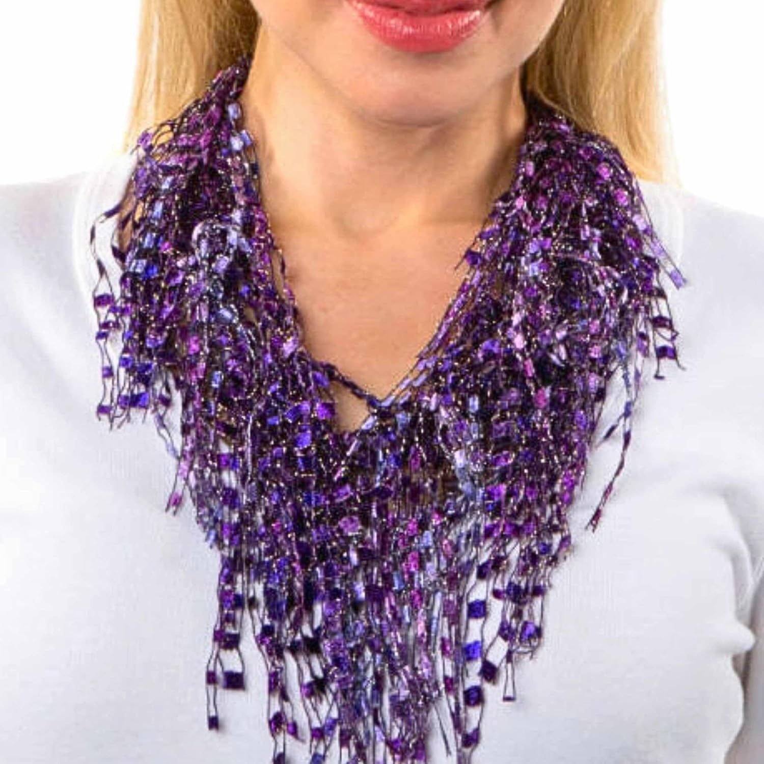 Purple Scarf for Women Lightweight - Dark Purple Chunky Statement Necklaces - Lace Fringe Soft Scarf Necklace - Lavendar Scarves Jewelry for Church - Purple Gift for Women - AM