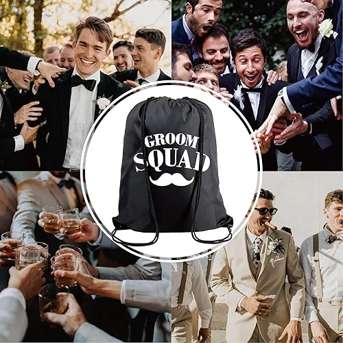Miniatura 7 de PartyGifts&beyond Paquete de 7 bolsas de regalo para padrinos de boda con cordón para despedida de soltero y boda (barba)