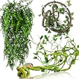 HERCOCCI Reptile Vines, Flexible Jungle Climbing Vines Terrarium Plastic Plants and Leaves Tank Accessories Decor for Gecko Snake Lizard Bearded Dragon Hermit Crab Frog